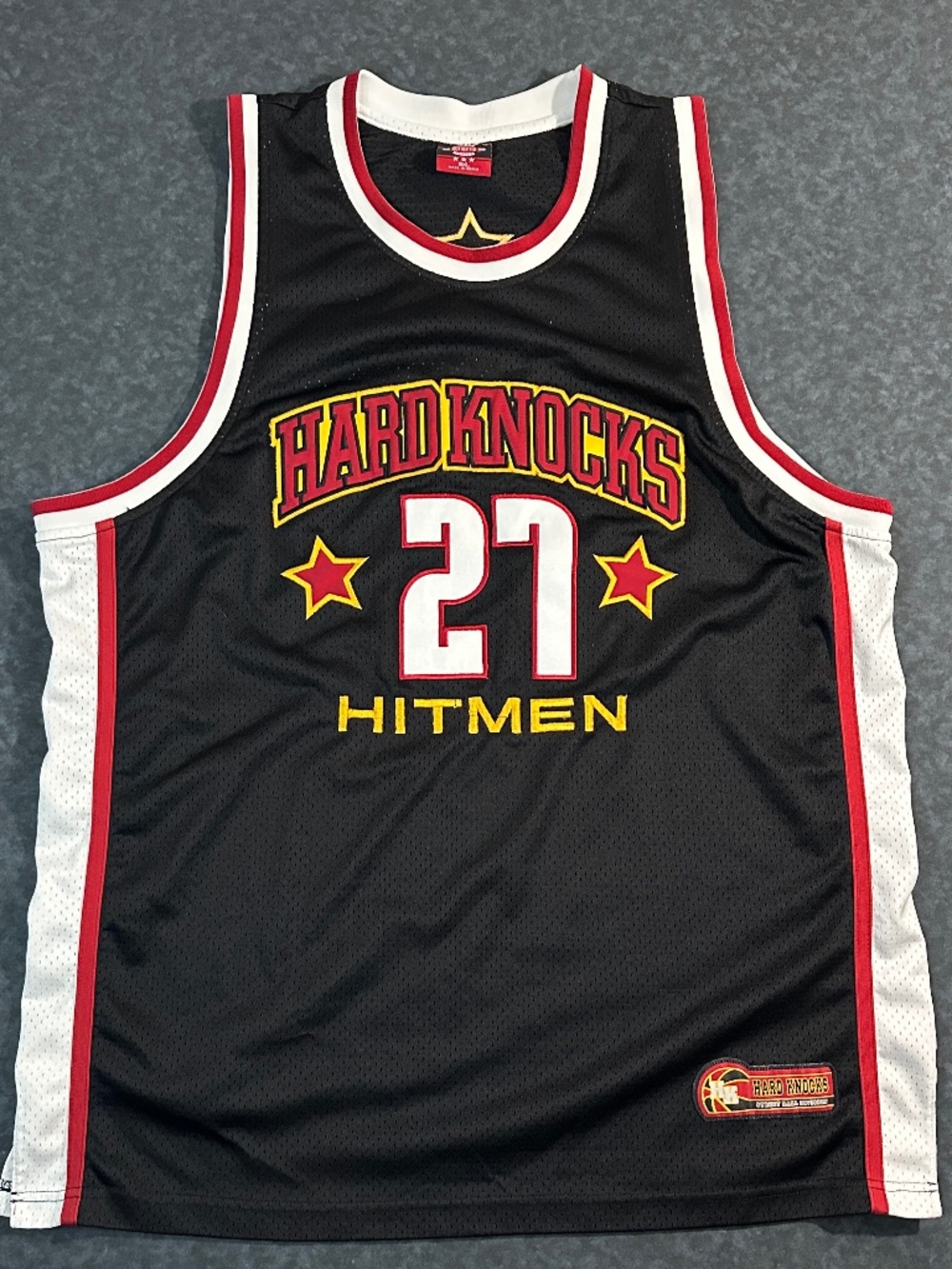 Hard Knocks Hitmen 27 Black Red and Yellow Basketball Jersey Size 3XL